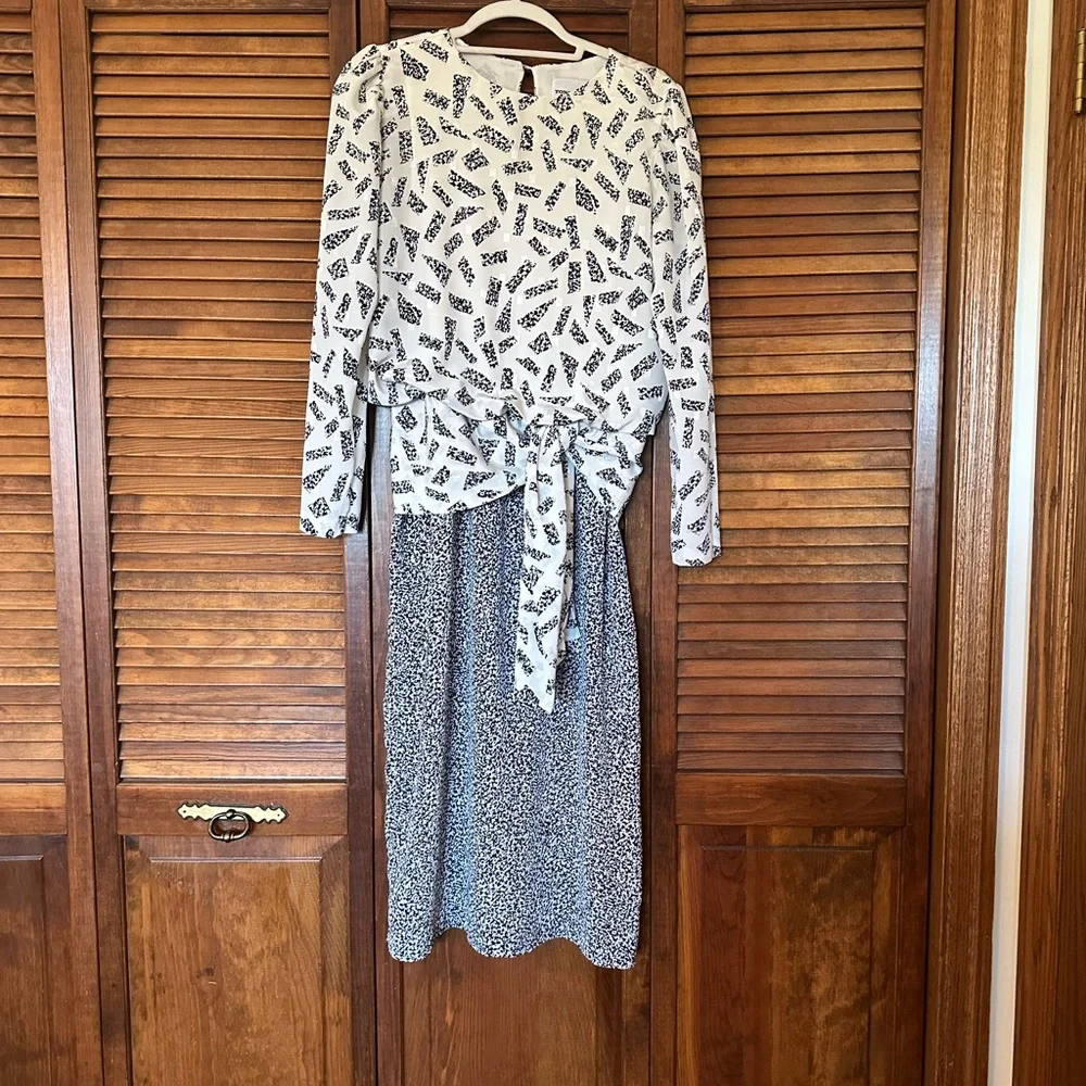 1980s vintage Toni Todd navy and white secretary dress size 10.